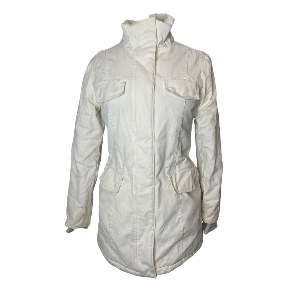 M0851 Women's White Faux Leather Parka Long Winter Jacket Size 2 Pre-Owned
